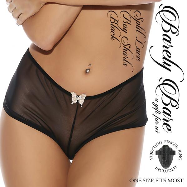 Barely Bare Split Lace Boy Shorts Black O/s Sex Toy Product