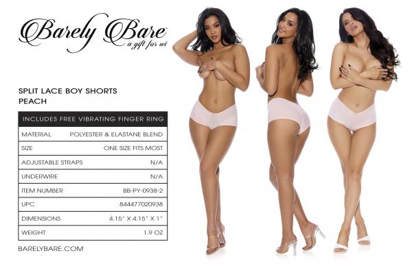 Barely Bare Split Lace Boy Shorts Peach O/s Sex Toy Product