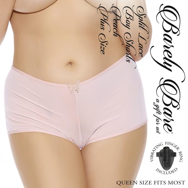 Barely Bare Split Lace Boy Shorts Peach Q/s Sex Toy Product