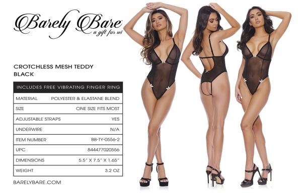 Barely Bare Crotchless Mesh Teddy Black O/s Sex Toy Product