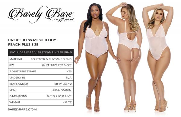 Barely Bare Crotchless Mesh Teddy Peach Q/s Sex Toy Product