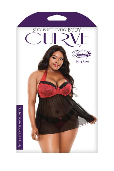 Sophia Halter Babydoll & Panty Black, Red 1X2X Sex Toy Product