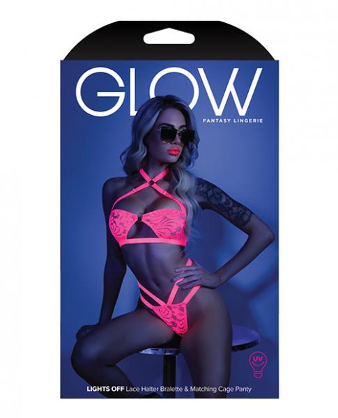 Glow Lights Off Bralette & Panty Neon Pink M/l Sex Toy Product