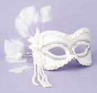 Half Mask Feathers, Beads White O/S Sex Toy Product