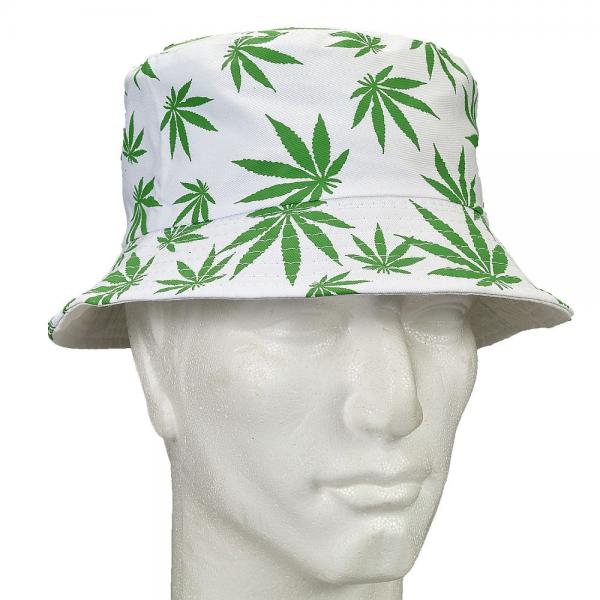 White Bucket Hat W/ Green Leaves Sex Toy Product