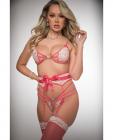 Pinklicious 3pc Lace Garter Panty Bra Stockings Twinkle Coral O/s Sex Toy Product