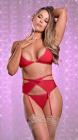 Sheer Mesh Bra Garter Belt & Panty Set Red L/xl Sex Toy Product