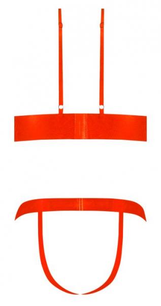 Strap Tease Bra & Crotchless Panty Neon Orange L/xl Sex Toy Product