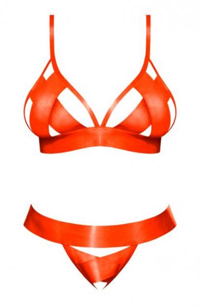 Strap Tease Bra & Crotchless Panty Neon Orange L/xl Sex Toy Product