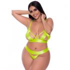 Strap Tease Bra & Crotchless Panty Neon Yellow 2xl Sex Toy Product