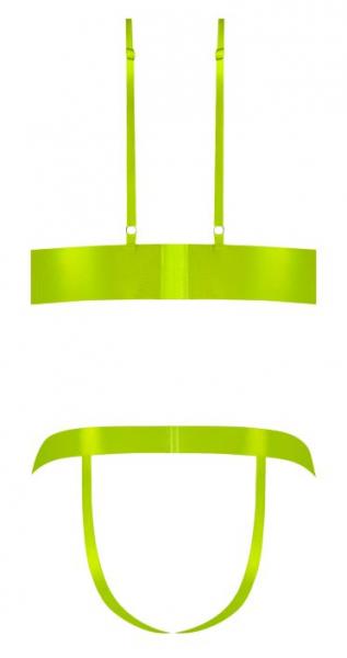 Strap Tease Bra & Crotchless Panty Neon Yellow L/xl Sex Toy Product