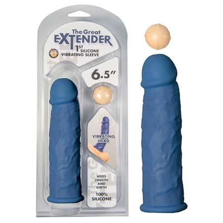 The Great Extender 1st Silicone Vibrating Sleeve 6.5 In Blue Sex Toy Product