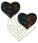 Black Shattered Disco Ball Heart With Gold Chains Pasties Sex Toy Product
