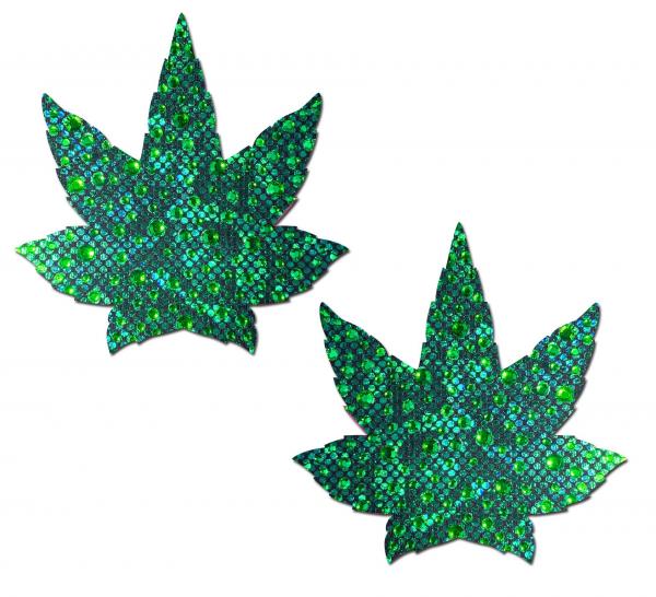Pastease Indica Pot Leaf Crystal Green Weed Nipple Pasties Sex Toy Product
