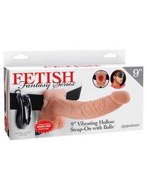 Fetish Fantasy 9 inches Vibrating Hollow Strap On Balls Beige  Sex Toy Product