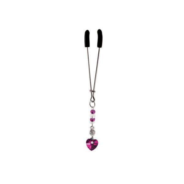Bijoux De Cli Tweezer W/ Heart Charm & Fuchsia Beads Sex Toy Product