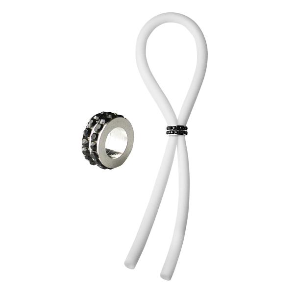 Bolo Lasso Ring Siilcone Black Gems Bead White Sex Toy Product