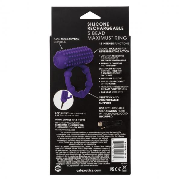 Silicone Rechargeable 5 Bead Maximus Ring Sex Toy Product