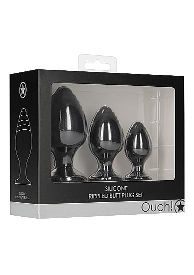 Rippled Butt Plug Set Black Sex Toy Product