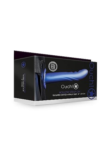 Ouch! Textured Curved Hollow Strap-on 8in Metallic Blue Sex Toy Product