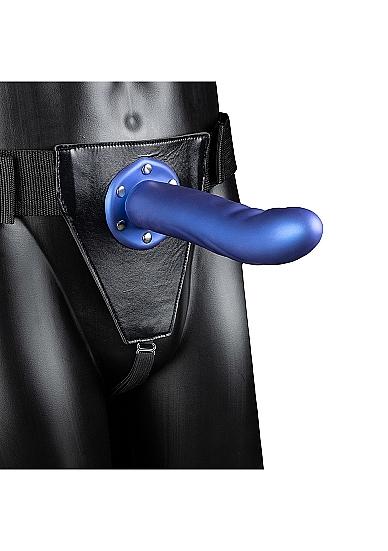 Ouch! Textured Curved Hollow Strap-on 8in Metallic Blue Sex Toy Product