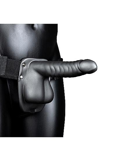 Ouch! Ribbed Hollow Strap-on 8 In W/ Balls Gunmetal Sex Toy Product