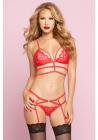 Feather Galloon Lace Bra Set Red O/S Sex Toy Product