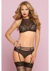 Crochet Netting & Floral Lace Bra Set Black O/S Sex Toy Product