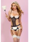 Floral Galloon Lace Teddy & Apron Maid Set Black O/S Sex Toy Product