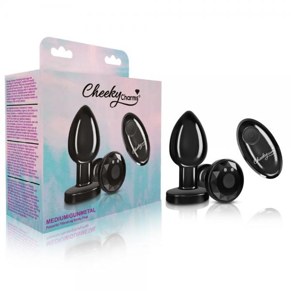 Cheeky Charms Vibrating Metal Plug Gunmetal Medium W/ Remote Sex Toy Product
