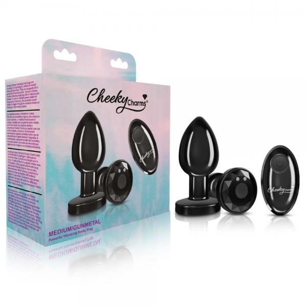 Cheeky Charms Vibrating Metal Plug Gunmetal Medium W/ Remote Sex Toy Product