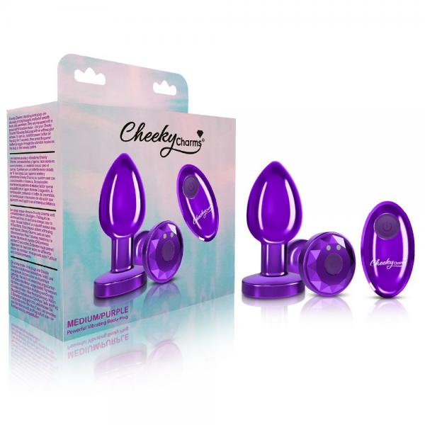 Cheeky Charms Vibrating Metal Plug Purple Medium W/ Remote Sex Toy Product