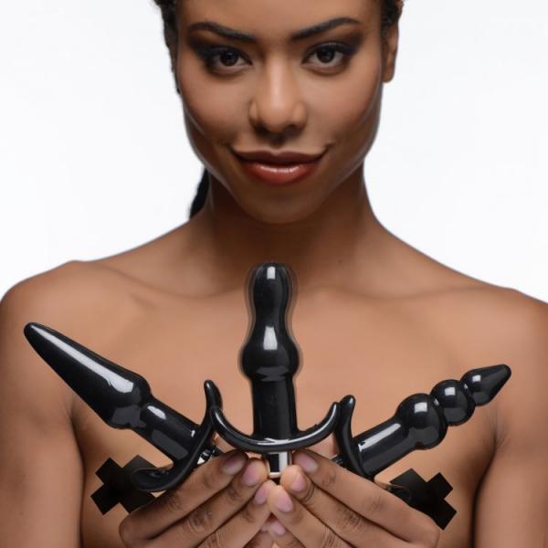 Frisky Thrill Trio Anal Plug Set Black Sex Toy Product