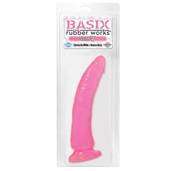 Basix Rubber Slim 7 inches Dong Suction Cup Pink  Sex Toy Product