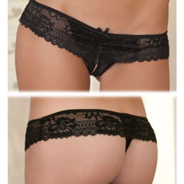 Rene Rofe Crotchless Lace Boyshorts Black M/L Sex Toy Product