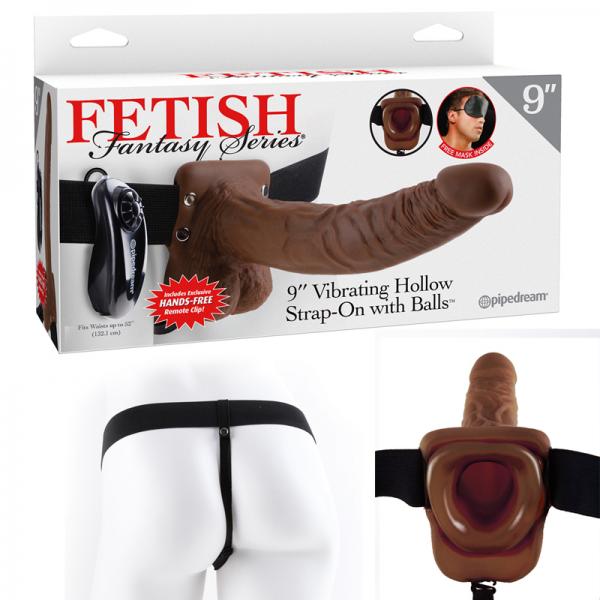 Fetish Fantasy 9in Vibrating Hollow Strap-on With Balls Brown Sex Toy Product