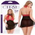 Curve Valentina Halter Keyhole Front Babydoll & Matching Panty Red/black 3x/4x Sex Toy Product