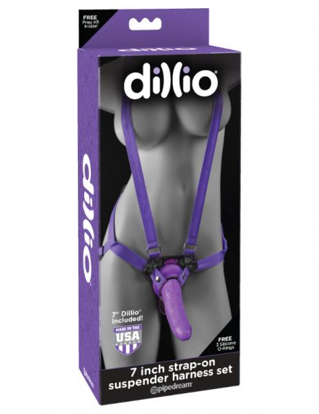 Dillio 7 inches Strap On Suspender Harness Set Purple Sex Toy Product