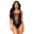 Opaque Lace Up Thong Teddy O/s Black Sex Toy Product