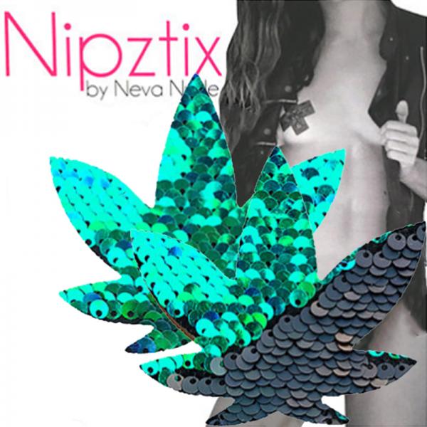 Neva Nude Pasties Pot Leaf Sequin Green To Black Sex Toy Product