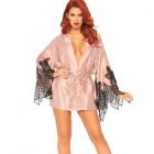 2pc Short Satin Robe With Embroidered Eyelash Lace Flared Sleeves And Satin Tie. Rose Med/lge Sex Toy Product