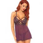 2pc Sheer Mesh And Lace Babydoll With Cage Strap O-ring Bodice Detail And Matching Dual Strap G-stri Sex Toy Product
