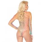 High Neck Fence Net Long Sleeved Bodysuit With Snap Crotch Thong Panty Rainbow O/s Sex Toy Product