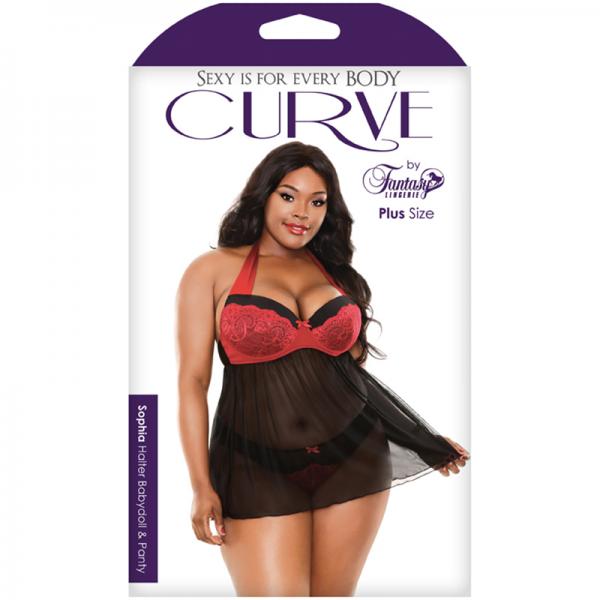Sophia Halter Babydoll & Panty Black Red 3X/4X Sex Toy Product