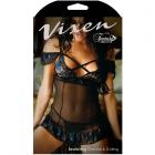 Vixen Bewitching Off Shoulder Cage Chemise & Matching G-string Black/blue One Size Sex Toy Product
