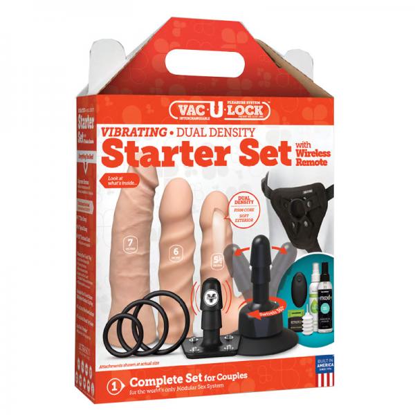 Vac-U-lock Vibrating Dual Density Starter Set with Wireless Remote - Beige Sex Toy Product