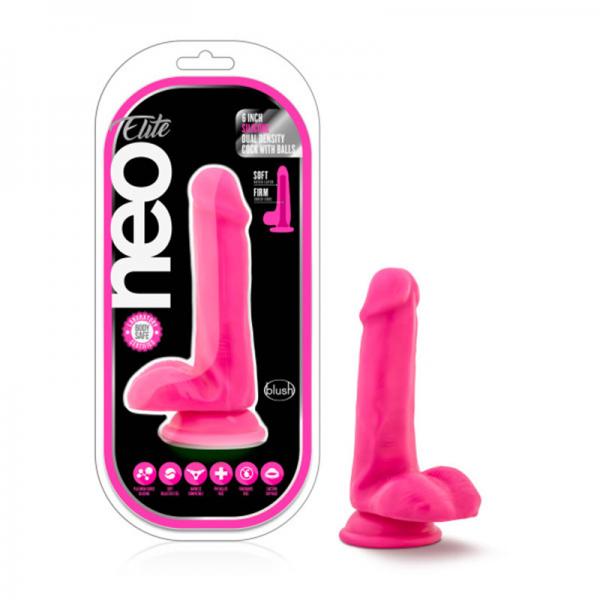 Neo Elite - 6in Silicone Dual Density Cock With Balls - Neon Pink Sex Toy Product