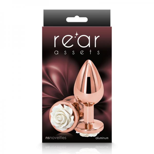 Rear Assets Rose Anal Plug - Medium - White Sex Toy Product
