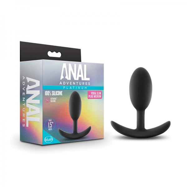 Anal Adventures Platinum - Silicone Vibra Slim Plug - Medium - Black Sex Toy Product