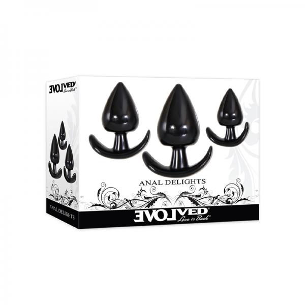 Evolved Anal Delights Butt Plug Set Of 3 - Black Sex Toy Product